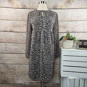 LOFT Outlet Women's Dress Medium Gray‎ Leopard Print Long Sleeve Tie Neck